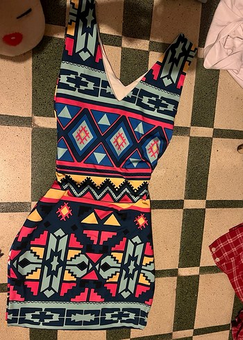 Renkli Bohem V Yaka Uzun Elbise - Görsel 2