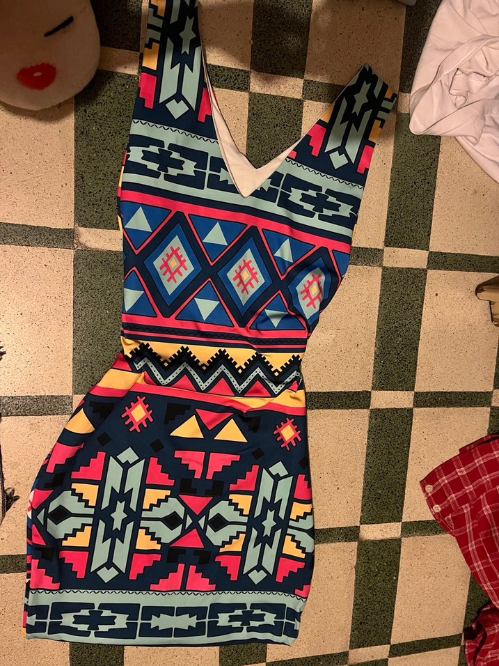 Renkli Bohem V Yaka Uzun Elbise - Görsel 2