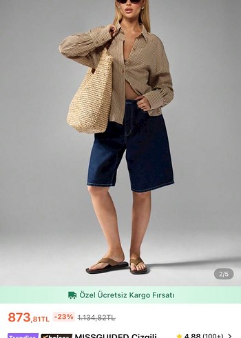 Kadın Kahverengi Keten Gömlek, Düğmeli, Boğazlı - Görsel 2