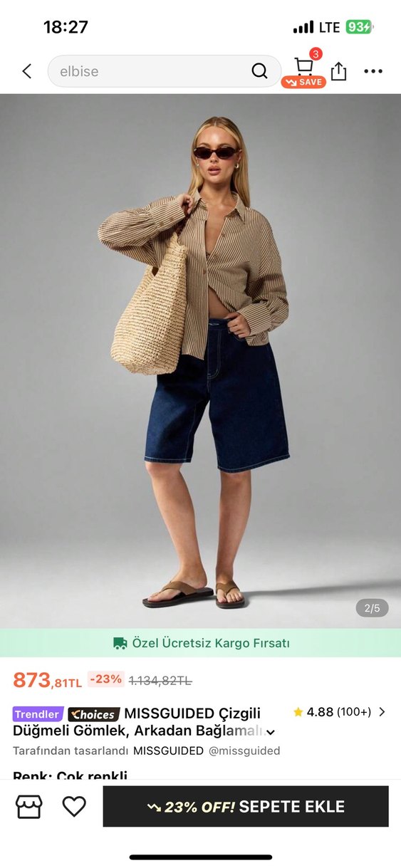 Kadın Kahverengi Keten Gömlek, Düğmeli, Boğazlı - Görsel 2