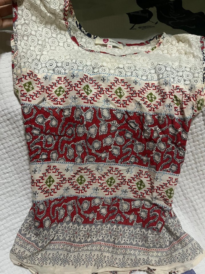 Dantel Detaylı Bohem Desenli Kadın Bluz - Görsel 3