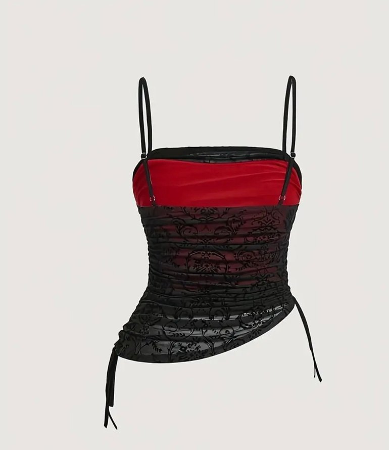 Bordo Dantel İşlemeli Gotik Straplez Bustiyer - Görsel 2