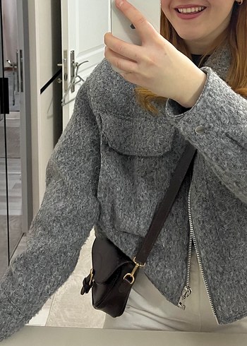 Gri Fermuarlı Kadın Kısa Mont - Görsel 5