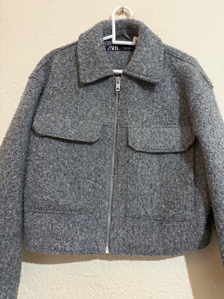 Gri Fermuarlı Kadın Kısa Mont - Görsel 2