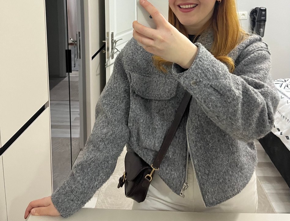 Gri Fermuarlı Kadın Kısa Mont - Görsel 5