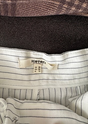 Koton Beyaz Çizgili Keten Pilili Kadın Pantolon - Görsel 6
