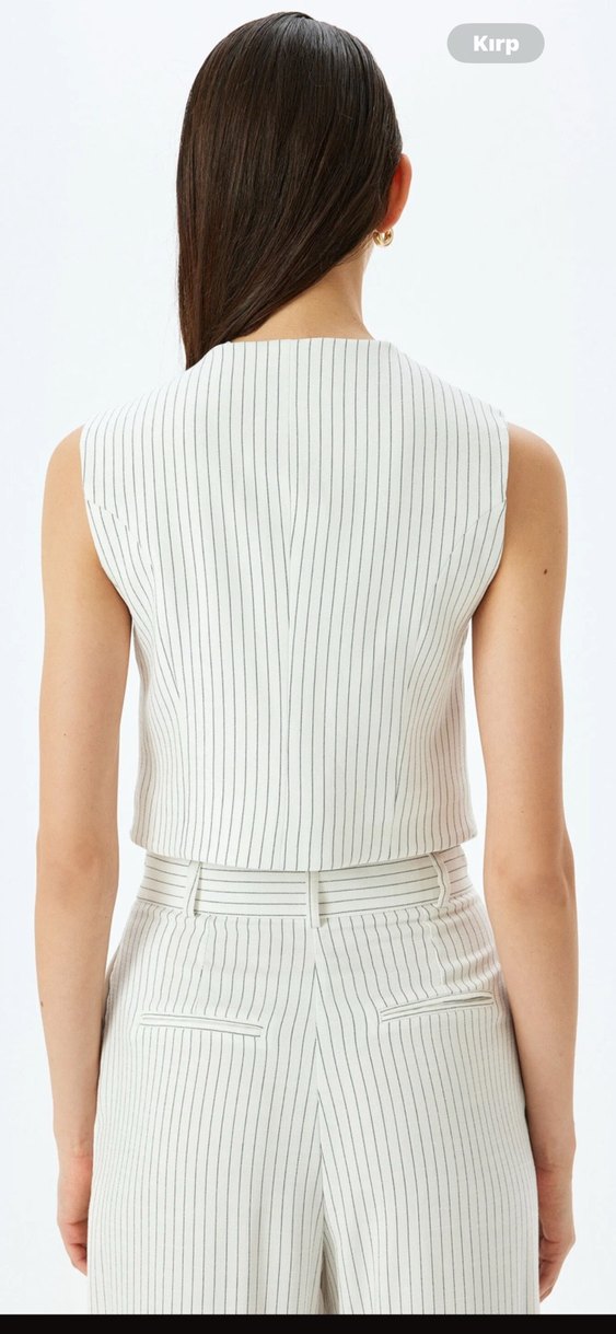 Koton Beyaz Çizgili Keten Pilili Kadın Pantolon - Görsel 3