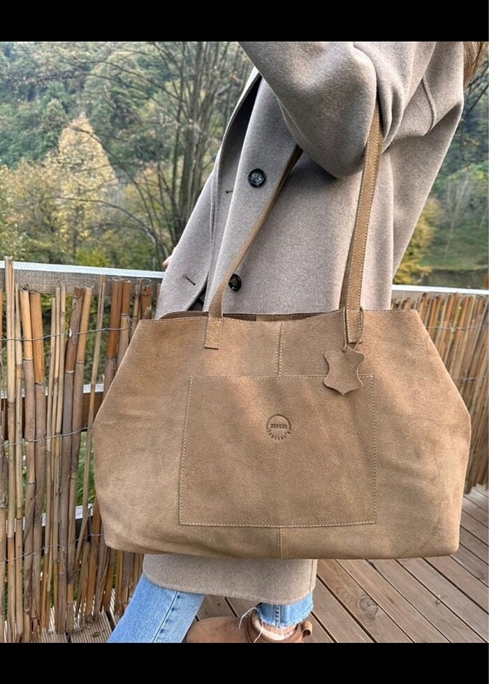 Hakiki süet deri çanta - Görsel 2