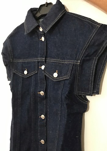36 Beden Düğmeli Lacivert Denim Midi Elbise