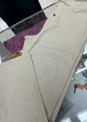 Erkek Bej Keten Bol Paça Pantolon