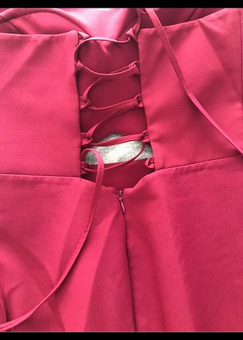 xs Beden bordo Renk Bordo Uzun Askılı V Yakalı Abiye Elbise