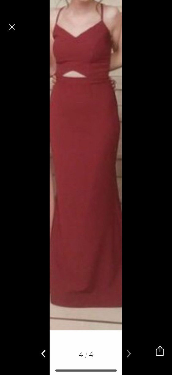 Bordo Uzun Askılı V Yakalı Abiye Elbise - Görsel 2