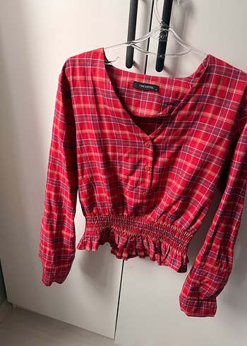 Uzun Kollu, Düğmeli Kırmızı Kareli Gömlek - Görsel 6