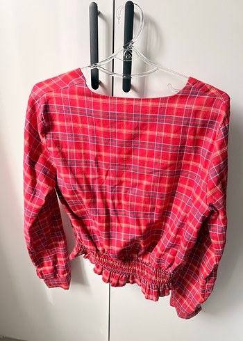 Uzun Kollu, Düğmeli Kırmızı Kareli Gömlek - Görsel 7