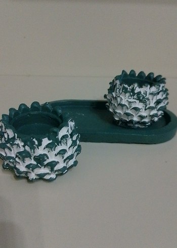 Yeşil Çiftli Kozalak Mumluk - Görsel 3