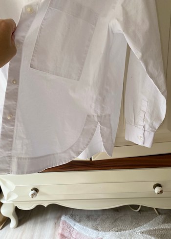 Düğmeli Beyaz Keten Kadın Gömlek - Görsel 3