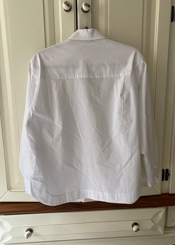 Düğmeli Beyaz Keten Kadın Gömlek - Görsel 5