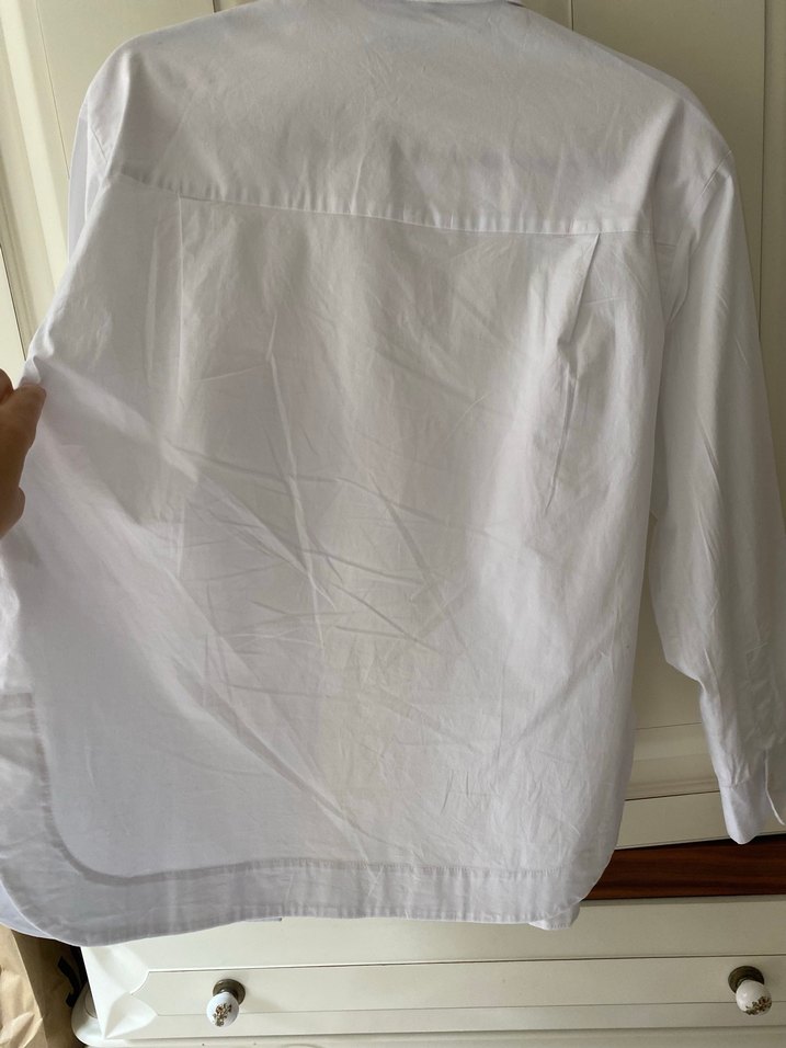 Düğmeli Beyaz Keten Kadın Gömlek - Görsel 2