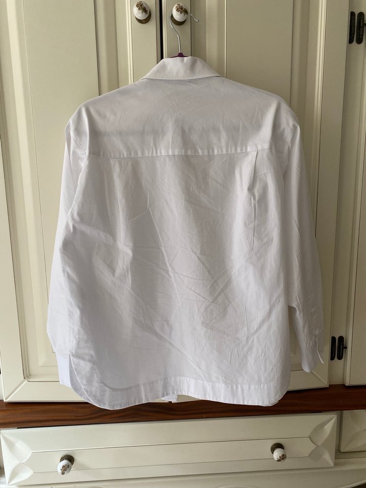 Düğmeli Beyaz Keten Kadın Gömlek - Görsel 5