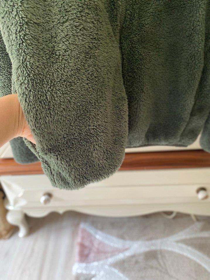 Koyu yeşil Fermuarlı Kadın Polar Ceket - Görsel 4