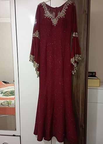 Uzun Kol Bordo Abiye 