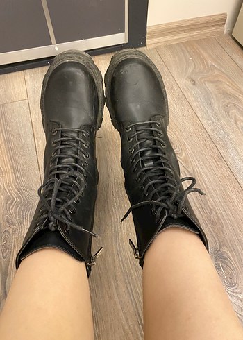 37 Beden siyah Renk Nine West Siyah Deri Platform Topuklu Punk Botlar