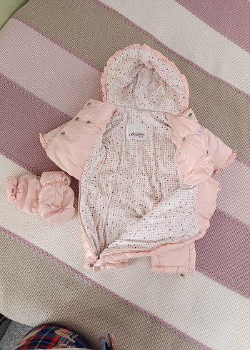 Pembe Kürklü Kız Bebek Tulumu Kapüşonlu - Görsel 2