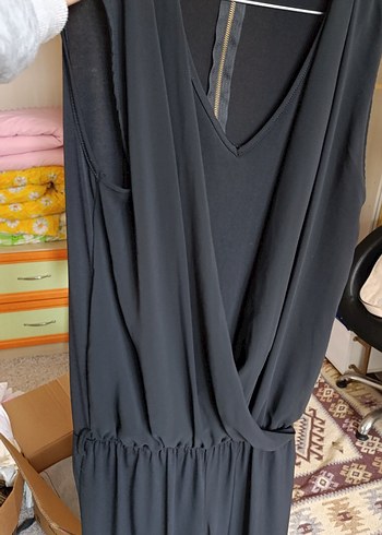 Kadın Siyah Uzun V Yakalı Tulum - Görsel 2