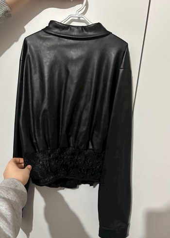 Düğmeli Siyah Deri Kadın Ceket - Görsel 3