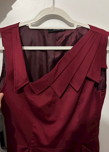 Bordo Drapeli Midi Ofis Elbisesi - Görsel 2