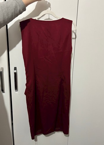 Bordo Drapeli Midi Ofis Elbisesi - Görsel 5