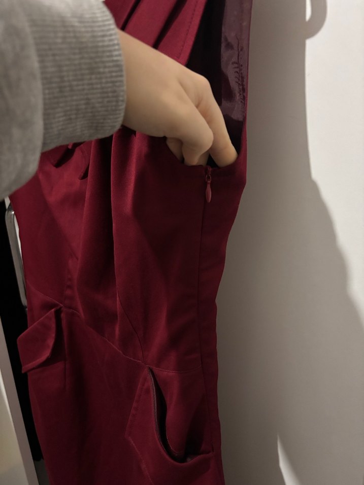 Bordo Drapeli Midi Ofis Elbisesi - Görsel 3