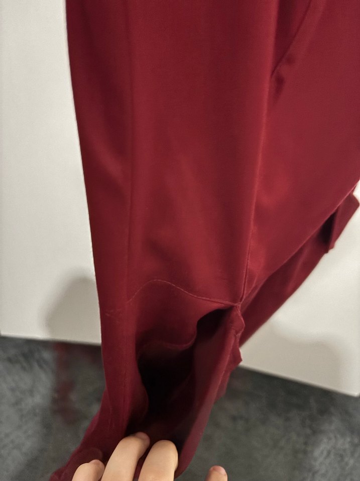 Bordo Drapeli Midi Ofis Elbisesi - Görsel 4