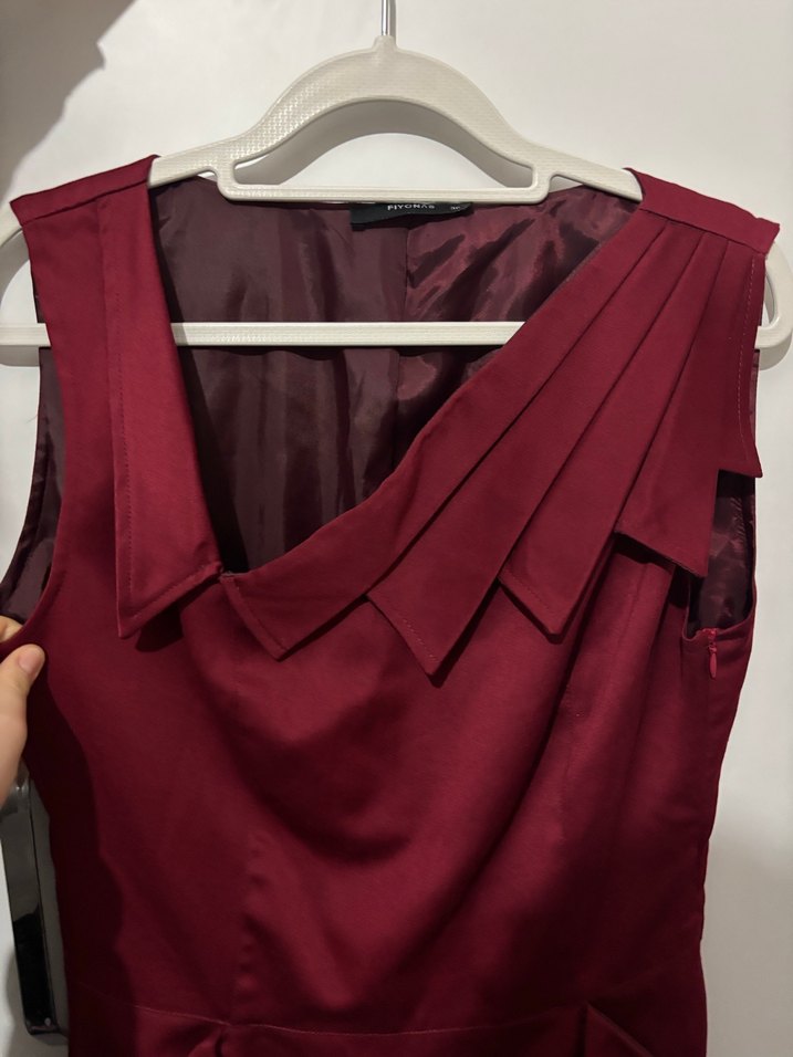 Bordo Drapeli Midi Ofis Elbisesi - Görsel 2