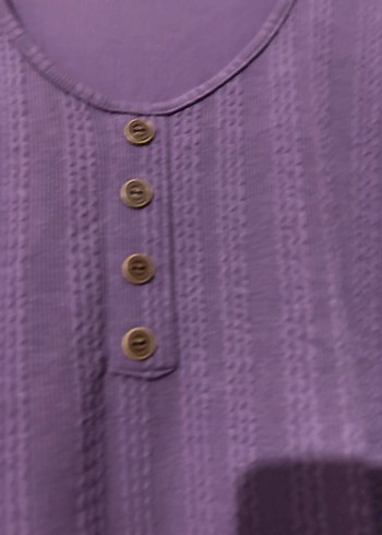 Mor Düğmeli Uzun Kollu Keten Bluz - Görsel 4