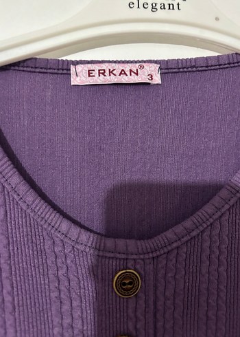 Mor Düğmeli Uzun Kollu Keten Bluz - Görsel 3