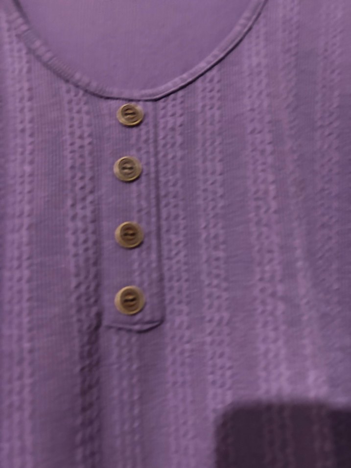Mor Düğmeli Uzun Kollu Keten Bluz - Görsel 4