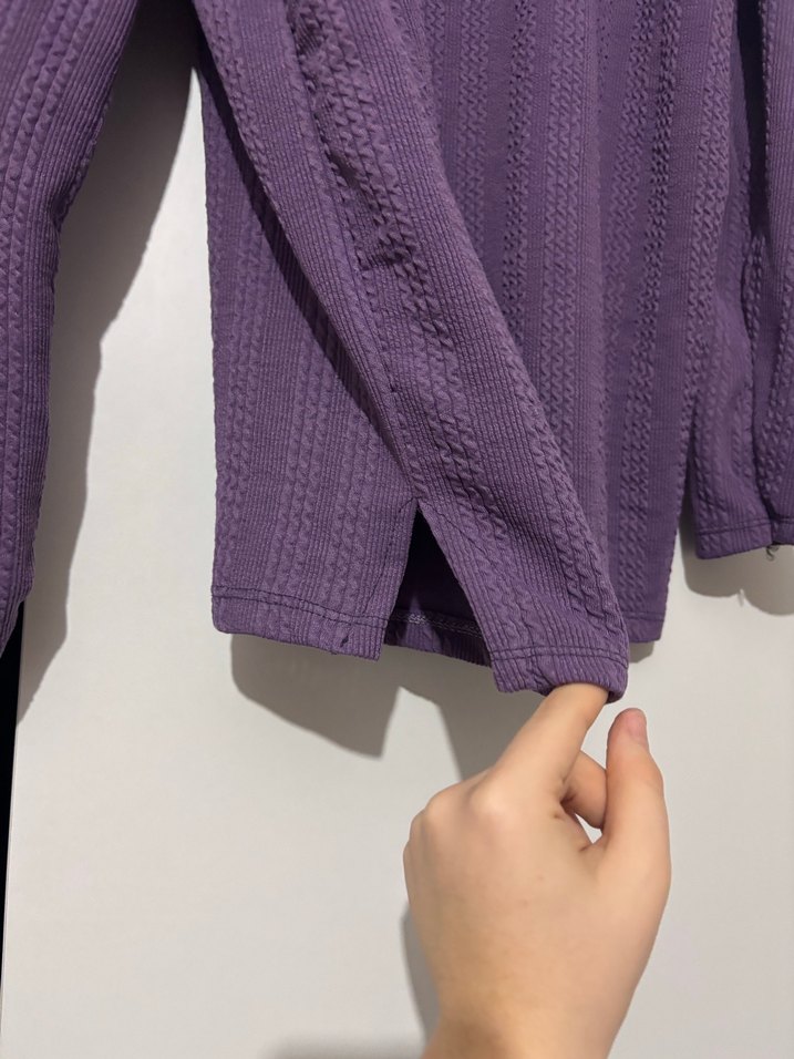 Mor Düğmeli Uzun Kollu Keten Bluz - Görsel 2