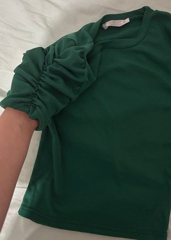 Kadın Koyu Yeşil Kısa Kollu Crop - Görsel 2