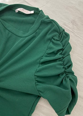 Kadın Koyu Yeşil Kısa Kollu Crop - Görsel 3