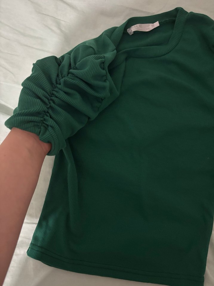 Kadın Koyu Yeşil Kısa Kollu Crop - Görsel 2