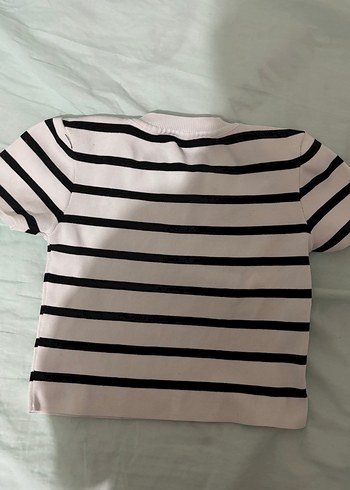 Çizgili Kısa Kollu Pamuklu Kadın Tişört Crop - Görsel 3