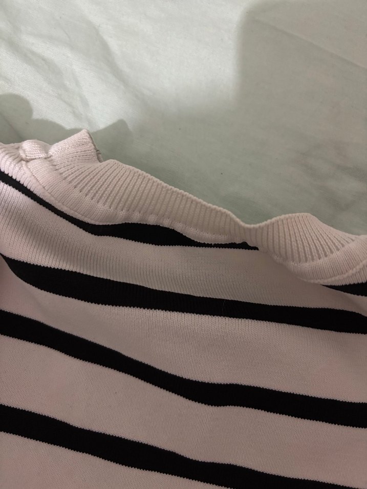 Çizgili Kısa Kollu Pamuklu Kadın Tişört Crop - Görsel 4