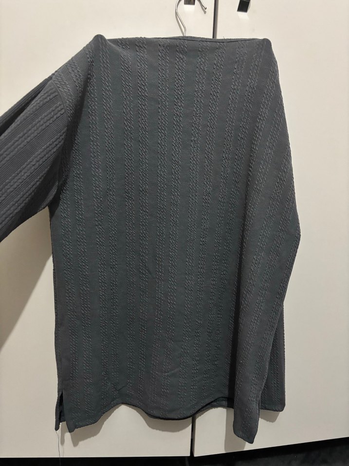 Düğmeli Gri Hamile Keten Uzun Kollu Kazak - Görsel 5