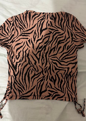 Genc kız cocuk Kahverengi Zebra Desenli Kısa Kollu Bluz crop - Görsel 4