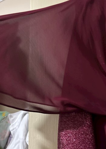 44 Beden bordo Renk Bordo Drapeli Uzun Abiye Elbise