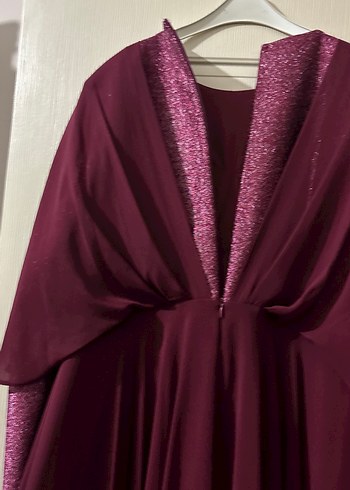 Bordo Drapeli Uzun Abiye Elbise - Görsel 7