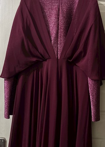 Bordo Drapeli Uzun Abiye Elbise - Görsel 6