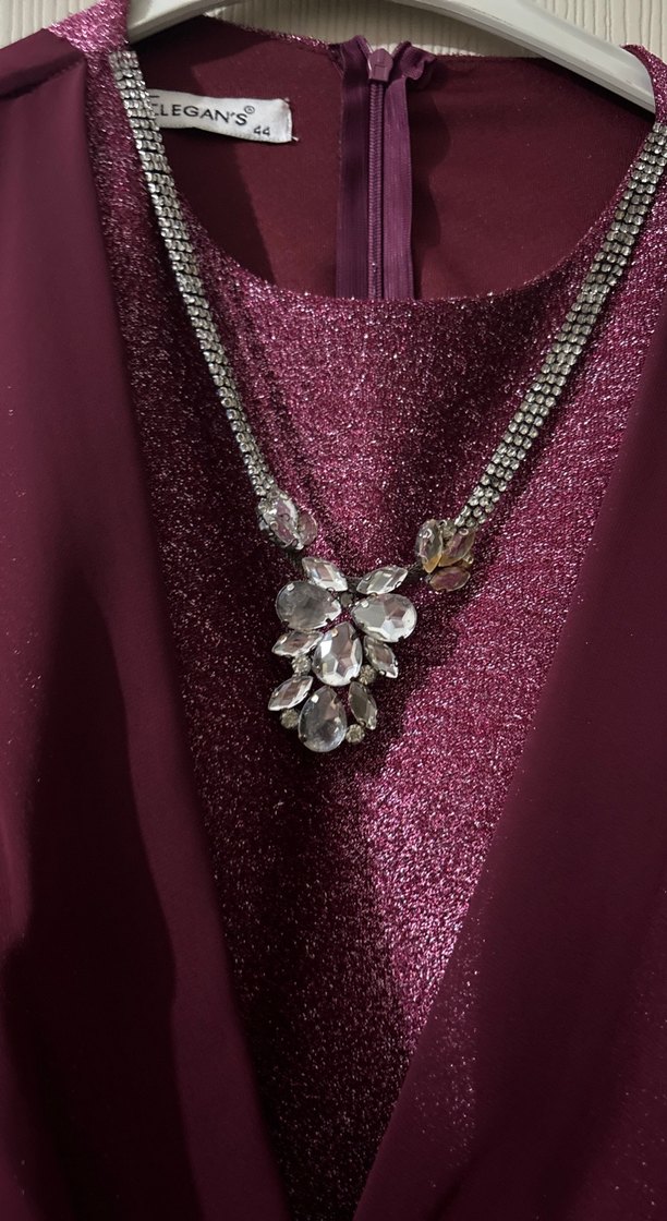 Bordo Drapeli Uzun Abiye Elbise - Görsel 2