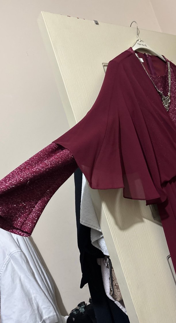 Bordo Drapeli Uzun Abiye Elbise - Görsel 3